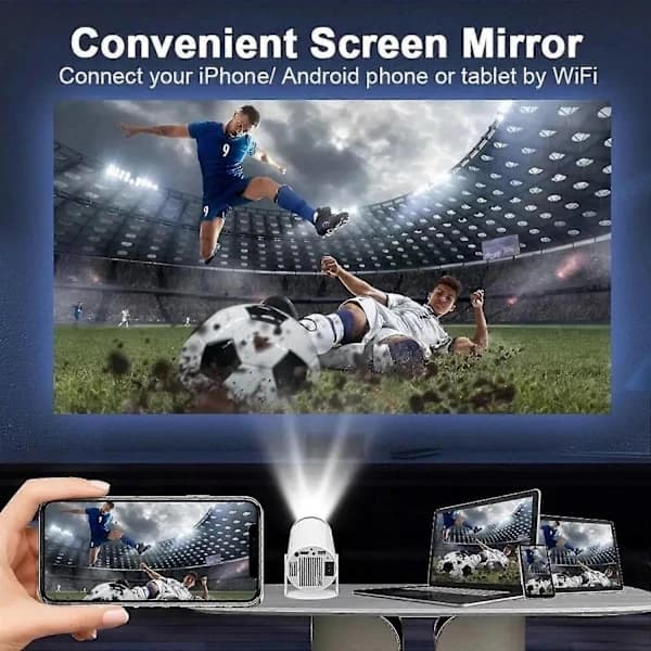 Mini Smart Projektor 4K Understøttelse WiFi 6 Bluetooth Android 11 Bærbart Hjemmebiograf til Familiecamping Hvid