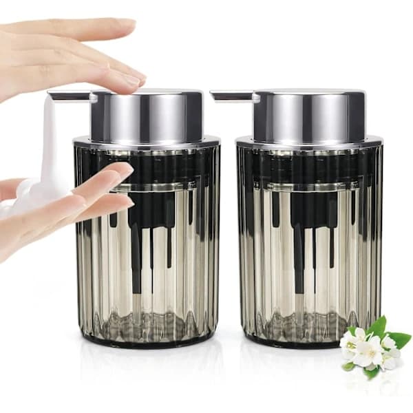 2-pack skummande tvålpump, påfyllningsbara klara akrylpumpflaskor för badrum och kök, klar grå 250 ml Clear Grey