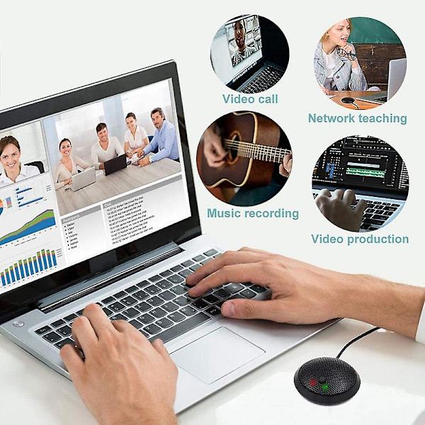 Konferens USB-mikrofon, rundstrålande kondensatormikrofon för PC med tyst knapp LED-indikator, pl
