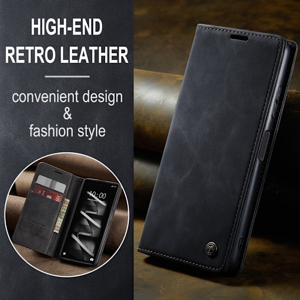 CASEME Xiaomi Redmi Note 12 Pro 5G Kotelo Retro Flip Nahka Musta