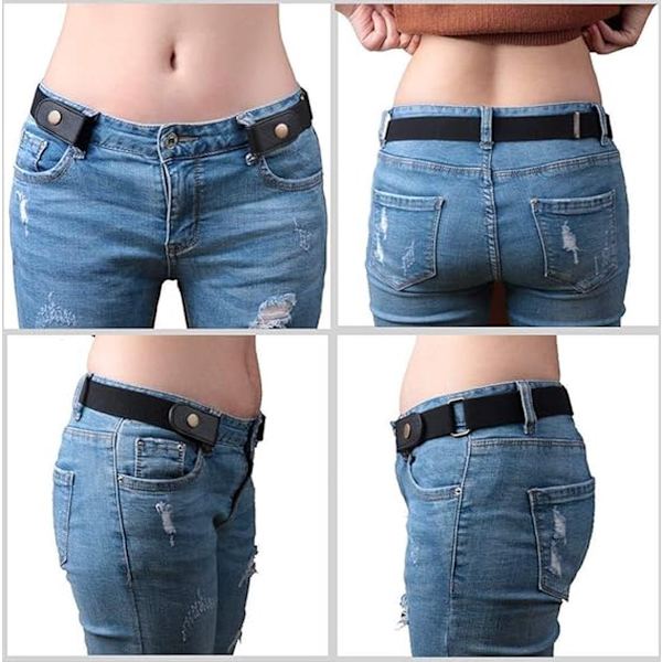 Elastisk jeanslinning, usynligt bælte uden spænde, justerbart unisex, sort