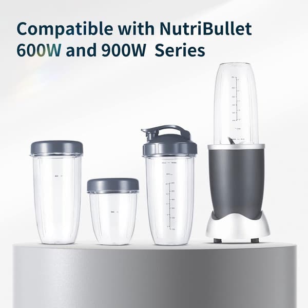 Blenderudstyr passer til NutriBullet, erstatningskopper: Kort (532 ml), Høj (710 ml), Kolossal (946 ml) med låg