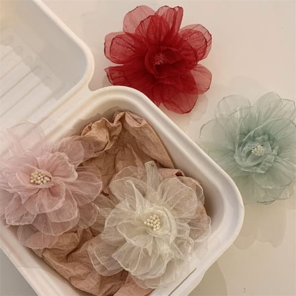 Organza Kukka Hiusneula Kukallinen Hiusklipsi PUNAINEN