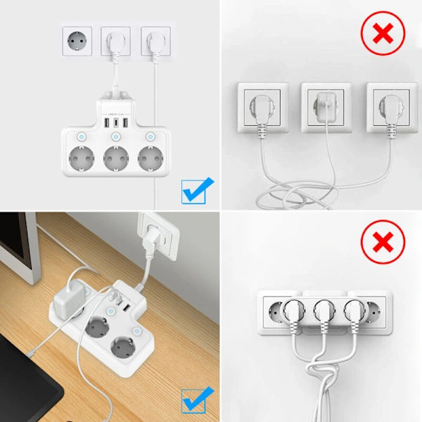 Multiple Outlets with Individual Switch, Power Strip with USB-C 3 Outlets and 3 USB Chargers, Wall Socket with Multiple USB Outlets, Short Cable[co]