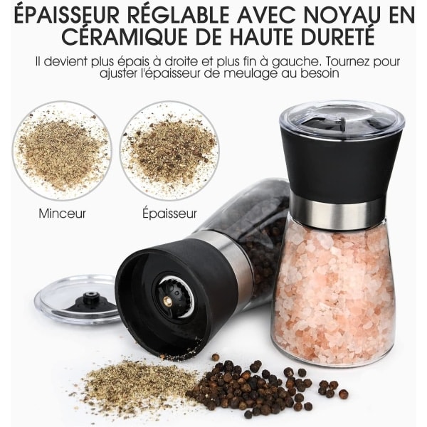 2 st salt- och pepparkvarnar, 2-pack glas kryddkvarn
