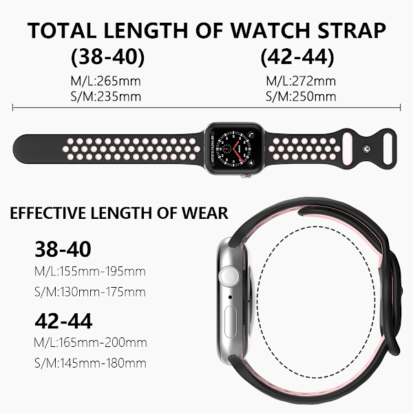 Sportsarmbånd tofarget Apple Watch 41/40/38 mm (M/L) Svart/Rosa