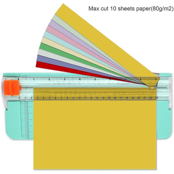 Papirkutter A5, håndverkspapirtrimmer med automatisk sikkerhetsvern og sideruler, (grønn)