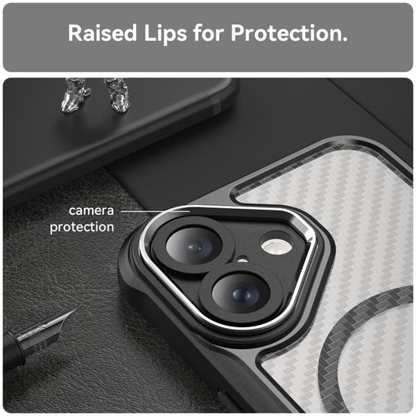 iPhone 16 Cover MagSafe Kulfiber Tekstur Hybrid Sort 43