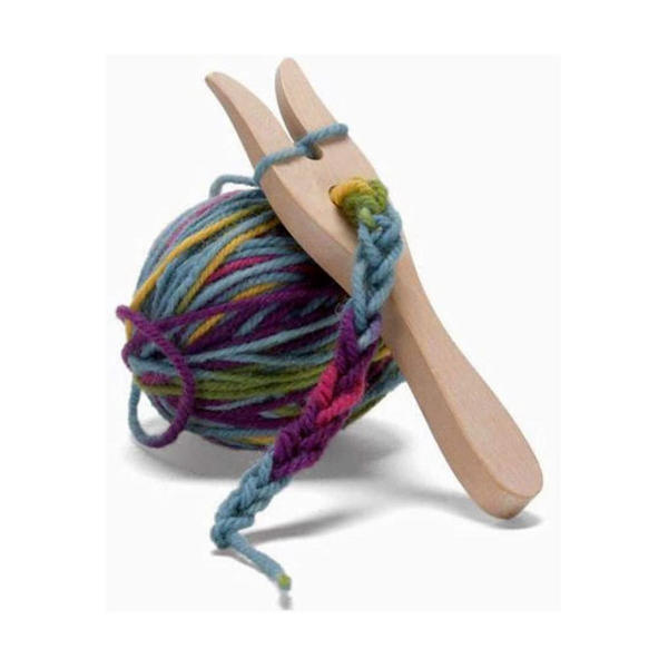 2 set trävirkningsgaffel stickningsgaffel med öglanål bärbar flätad stickningsgaffel för praktik