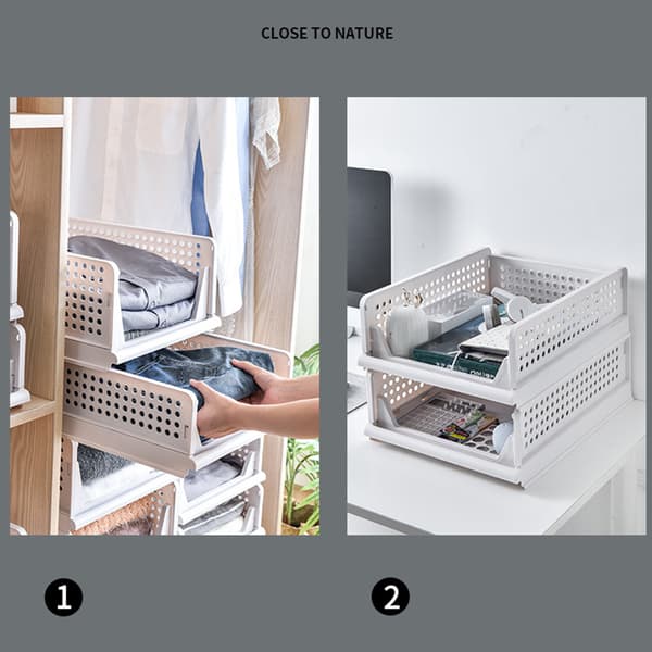 Large Off-white Stackable Plastic Storage Basket for Bedroom and Living Room