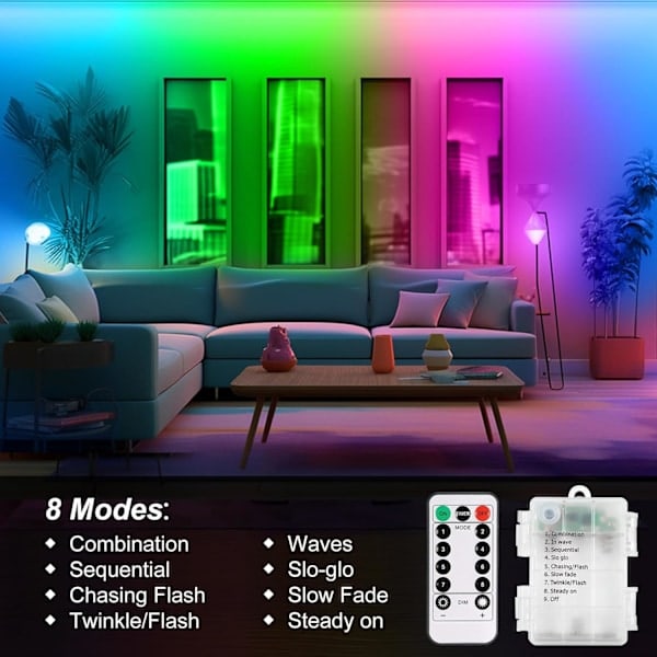 3 metrin paristokäyttöiset RGB LED-valonauhat kaukosäätimellä, vedenpitävä, joustava, itseliimautuva valonauha sisä- ja ulkokäyttöön