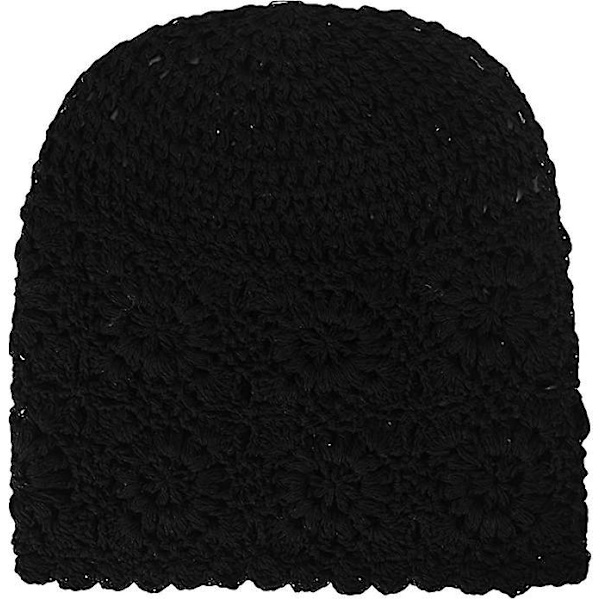 Håndlaget strikket sommerlue for damer - Heklet slouch beanie - Svart