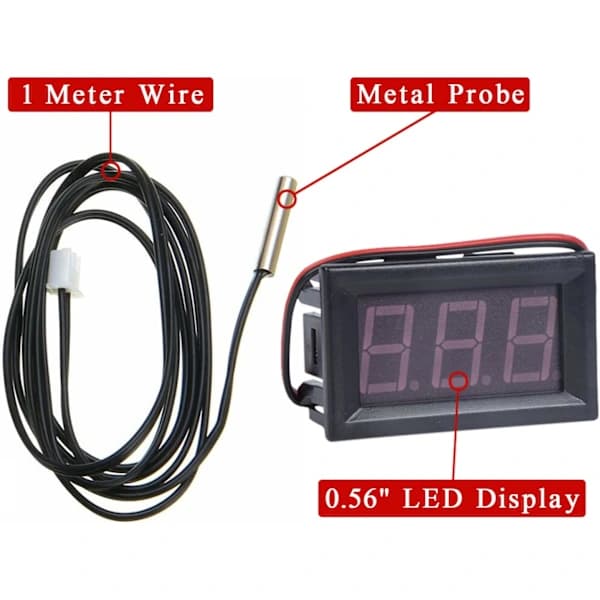 12V Digital Termometer Mini Temperaturmätare Vattentät Digital Temperaturmätare för Kylskåp Akvarium Frysar, Blå