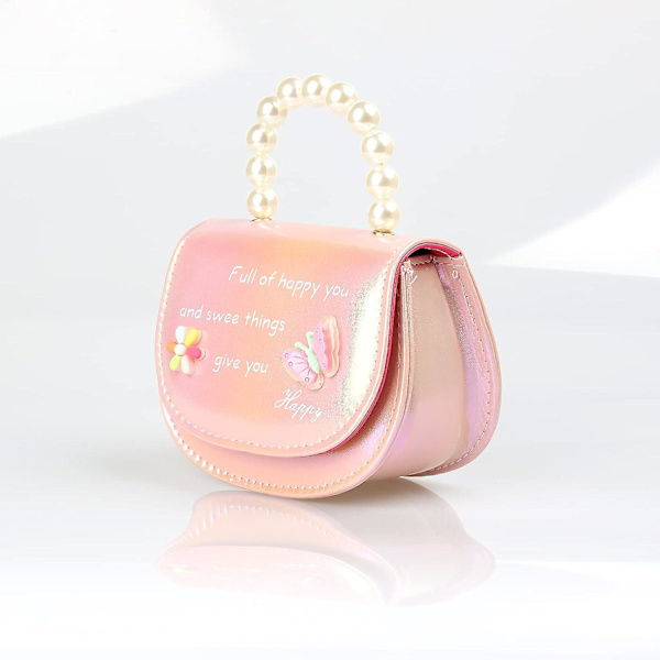 Baby Toddler Mini Bag Candy Color Butterfly Toy Purses Pearl Handle, Rosa