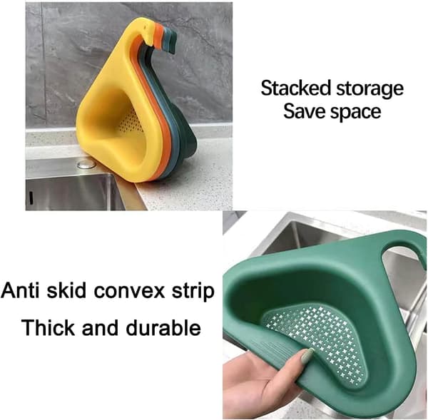Thickened Triangle Sink Holder, Swan-shaped Sink Strainer, Kitchen Drain Rack Storage Shelf for Fruits, Vegetables, Waste, Leftovers (Orange)