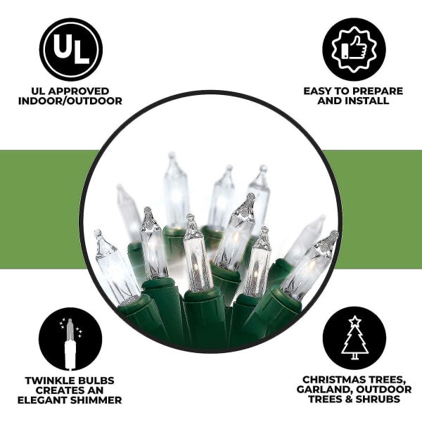 612 Vermont 100 klare julelys på grøn ledning, 12 af 100 lys blinker, til indendørs og udendørs brug, tilslut op til 5 sæt ende til ende, lys