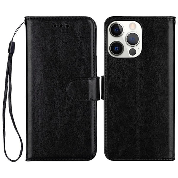iPhone 13 Pro Etui Crazy Horse Læder Sort Sort