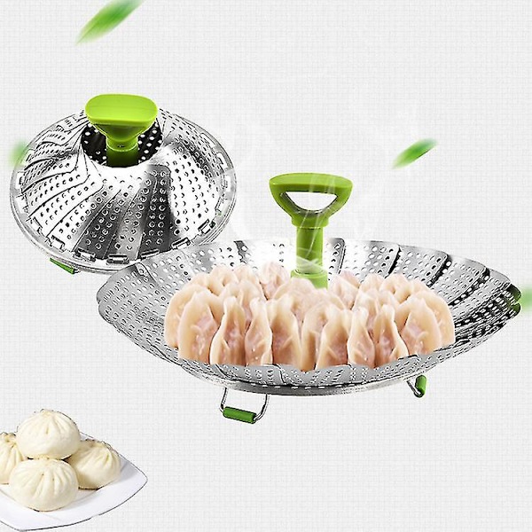 Ångkokare i rostfritt stål, hopfällbar ångkokare lämplig för vegetarisk fisk- och skaldjursmatlagning, expanderbar för att passa olika storlekar på kastruller