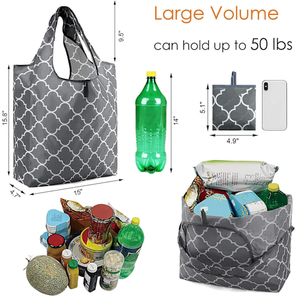 Reusable Grocery Bags, 6 Pack, Extra Large, Ripstop, Washable