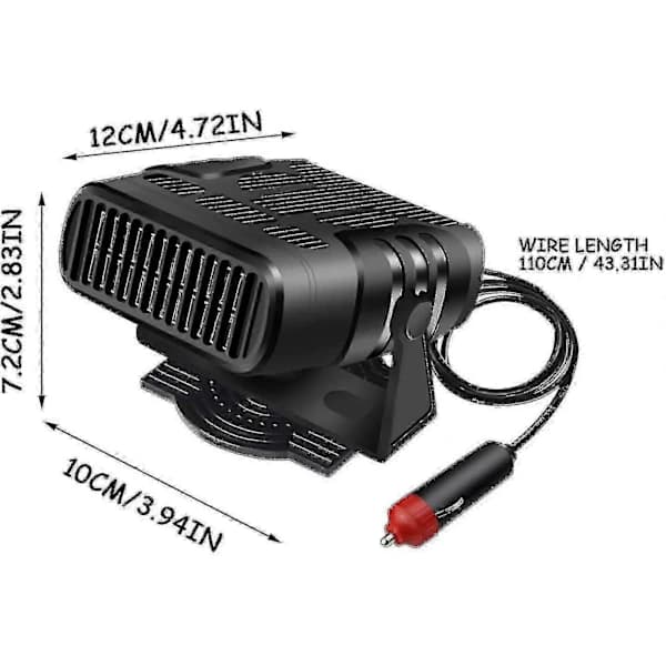 Bilvarmer Defroster 12v 120w/24v 200w Bærbar Vindusvifte[co]
