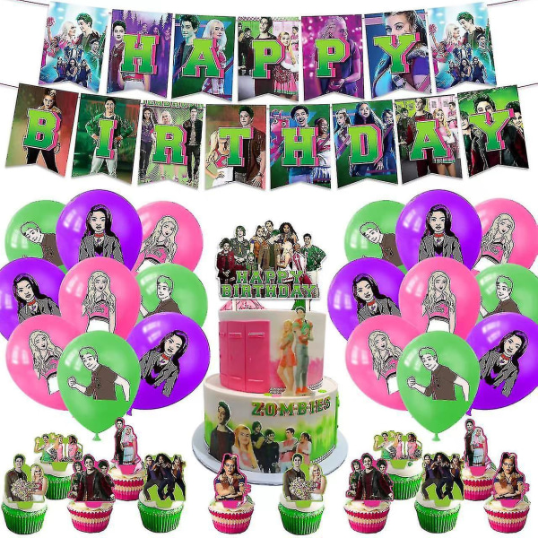 Zombie High-tema födelsedagsfesttillbehör zombie High Banner Pull Cake Insert Balloon Spiral Dekoration