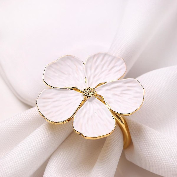 Guld blomma servettringar, semester vita servettringar för bröllopsfest hållare matbord dukning dekor(6st, vit)