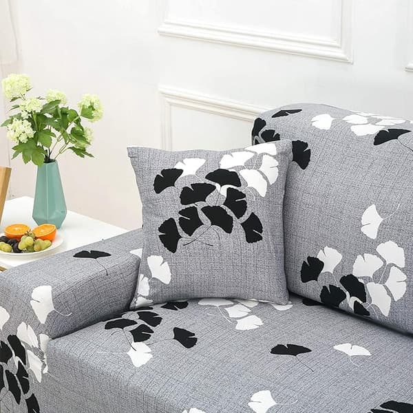 Trykt stretchsofaovertrekk, moderne sklisikkert 1/2/3/4-seters elastisk sofaovertrekk (2-seters sofaovertrekk: 145-185 cm, grå-lønnblad)