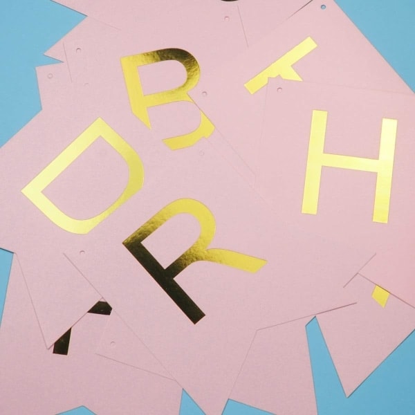 Pink Tillykke med Fødselsdagen Banner - Tillykke med Fødselsdagen Vimpel Banner til Festdekorationer, Guld Tillykke med Fødselsdagen Banner