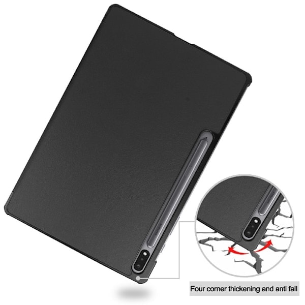Samsung Galaxy Tab S7 FE / S7 Plus / S8 Plus Kotelo Tri-Fold Musta Musta