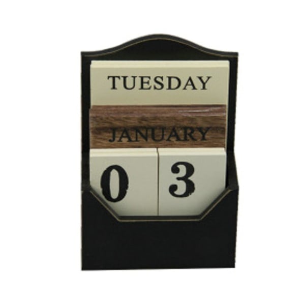 Svart Träkalender Skrivbordskalender Vintage Evig Träkalender Block Kontor Heminredning Återanvändbar Bord DIY Planerare Svart