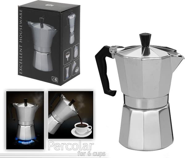 Espressokoker for komfyr, 6-kopps aluminiumsperkolator, 330 ml, kompakt design for hjemmebrygging av kaffe, sølv