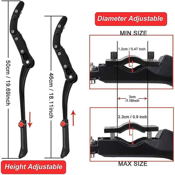 Cykel støtteben, justerbart aluminiumlegering cykelstativ til 24-29 tommer hjuldiameter, støtteben til mountainbike, racercykel, voksencykel, sammenklappelig