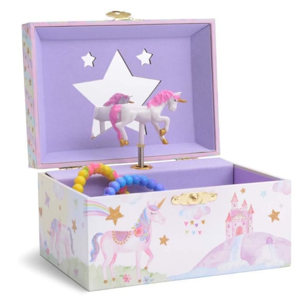 Unicorn Music Smyckeskrin, födelsedagspresenter för flickor - Små barn musikalsk förvaring med utdragbar låda