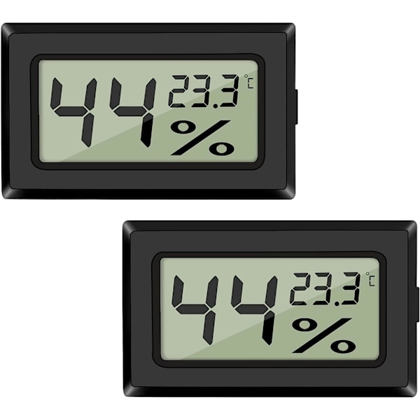 2-pack LCD Digital Hygrometer Termometer Mini Digital Temperaturmätare Fuktighetsmätare för växthusbilar Hemmakontor, svart