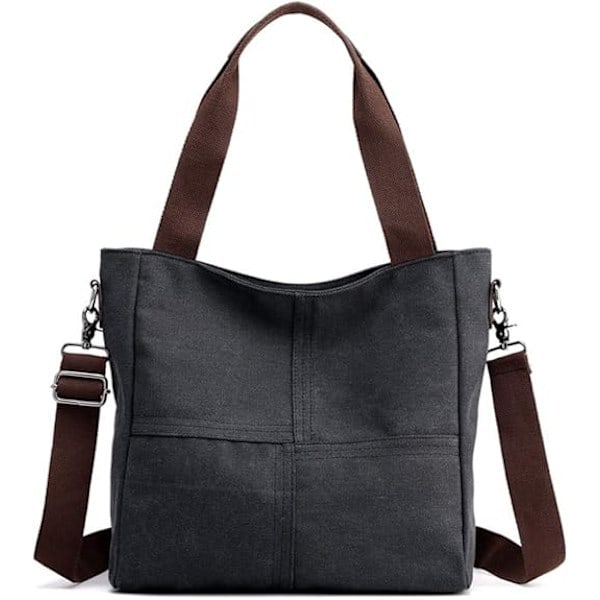 Dame Liten Canvas Tote Skuldertaske Arbejdstaske Rejsetaske