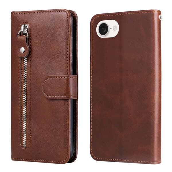 iPhone 16e Classic Zipper Wallet Case - Brown Brun brown