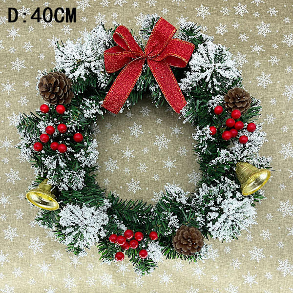 Christmas Wreath for Front Door 15.7 Inch Artificial Winter Hanging Wreath for Front Door/Window with Pine Cones, Bell, Berries and Bow