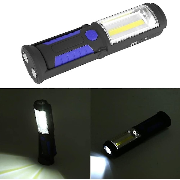 Oppladbar LED arbeidslampe med magnetisk LED lommelykt 2200mah COB LED 650lm 3w (blå)