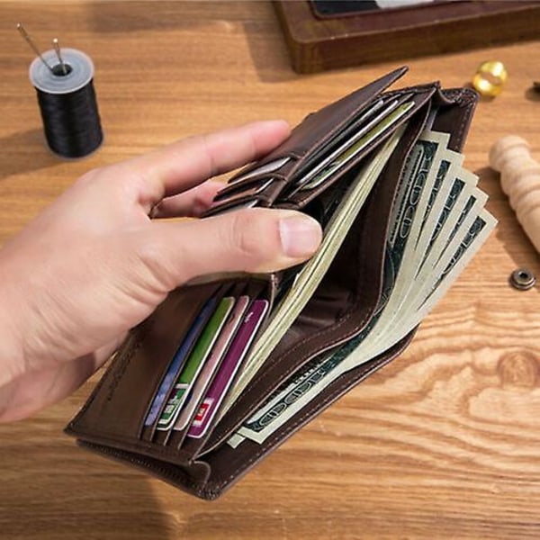 Ny herrplånbok med stor kapacitet i äkta läder RFID Bifold-korthållare