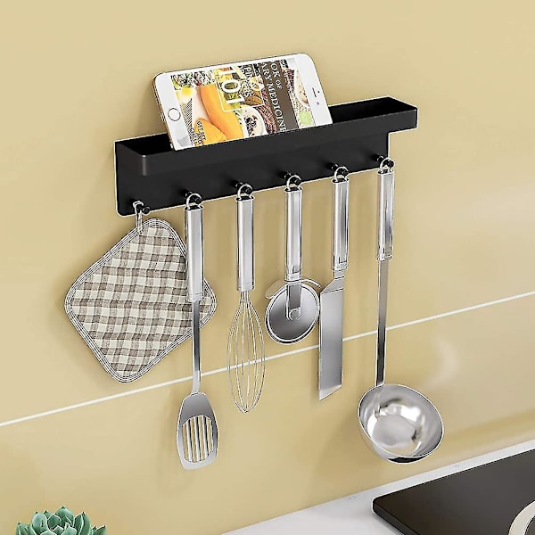 Nøgleholder / Nøgletavle Sort / Nøglehylde / Nøgleorganisator / Krogstrimmel Med Hylde, 6 Kroge Gave
