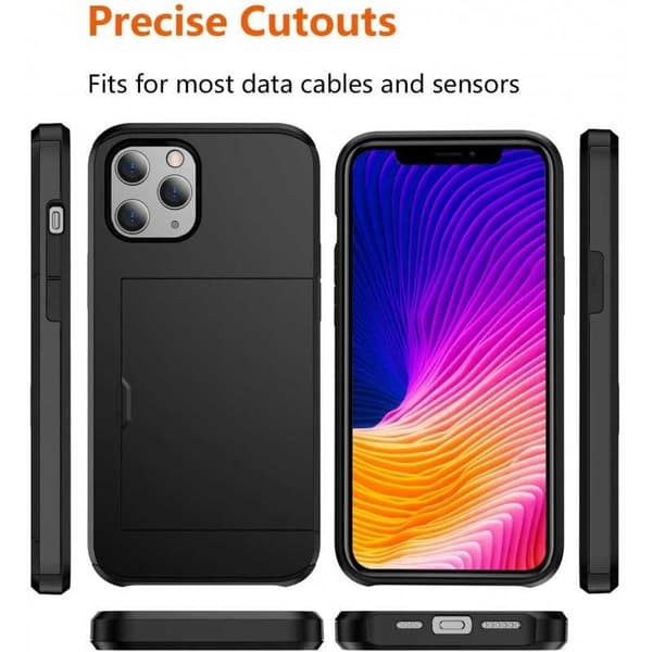 iPhone 12 Mini iskunkestävä kuori korttipaikalla Svart black