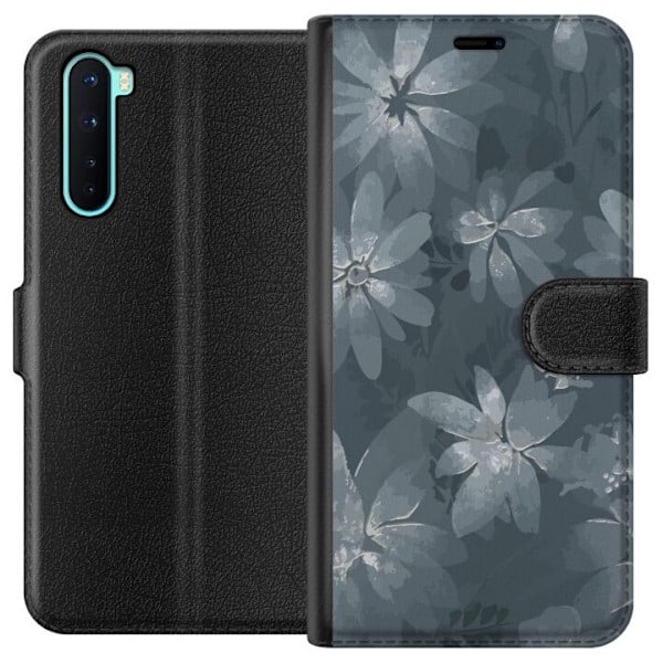 OnePlus Nord Lompakkokotelo Kukat Harmaa / Sininen