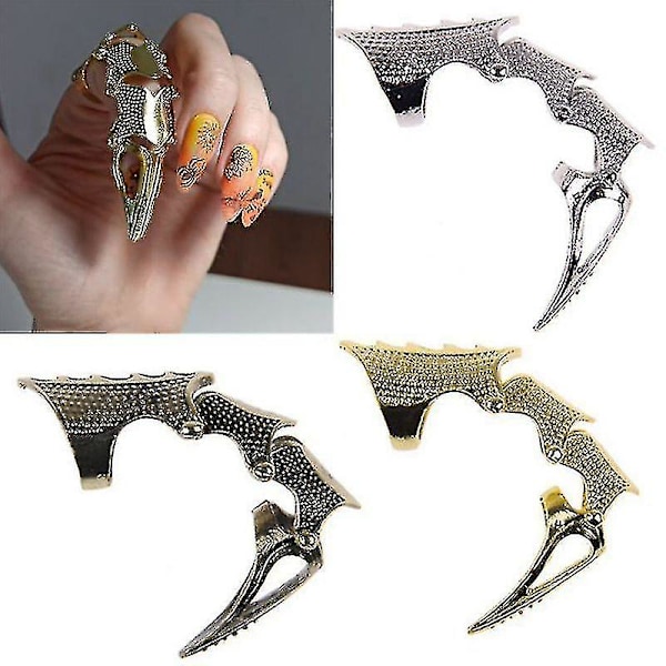 Rock Ledade Finger Ringar Klo Dubbla Loopar Långa Ringar Smycken (3st, Silver, Guld, Brons)