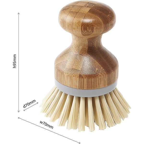 Palm Dish Brush With Natural Bamboo, Natural & Grey, Grey/wood, 6.7 X 6.7 X 9 Cm