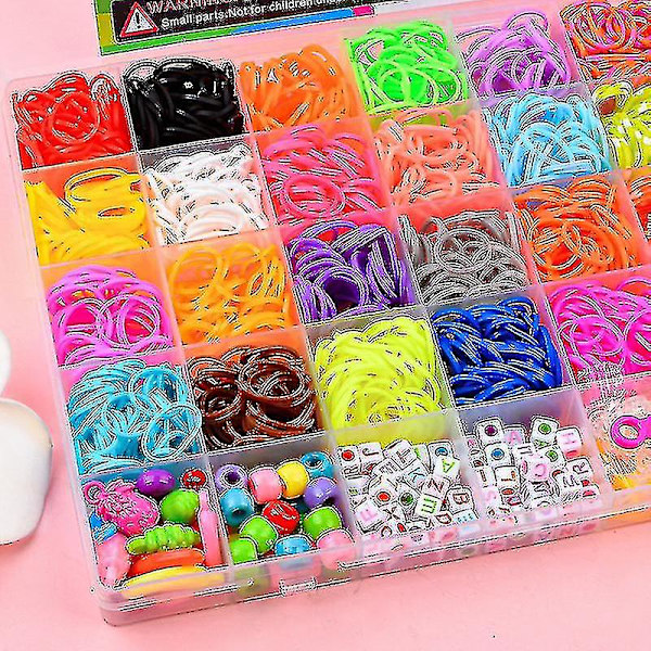 Rainbow Rubber Band Knitter 1400+ Loom Bands Starter Kit, 32 unika färgglada gummiband Loom Bands påfyllningsset med andra tillbehör och hållbar förvaring