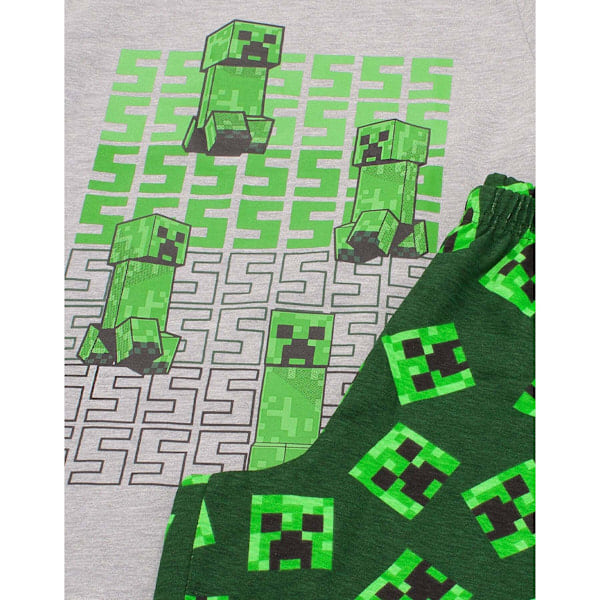 Minecraft Pyjama lapsille/lapsille, lyhyt malli, 7-8 vuotta, vihreä/harmaa Green/Grey 7-8 Years Black