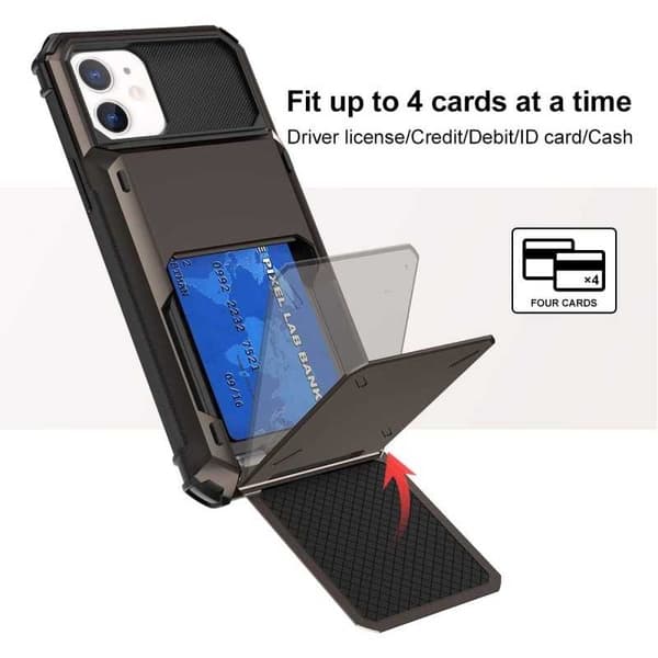 iPhone 12 Shockproof Case with Card Slot Void Svart black