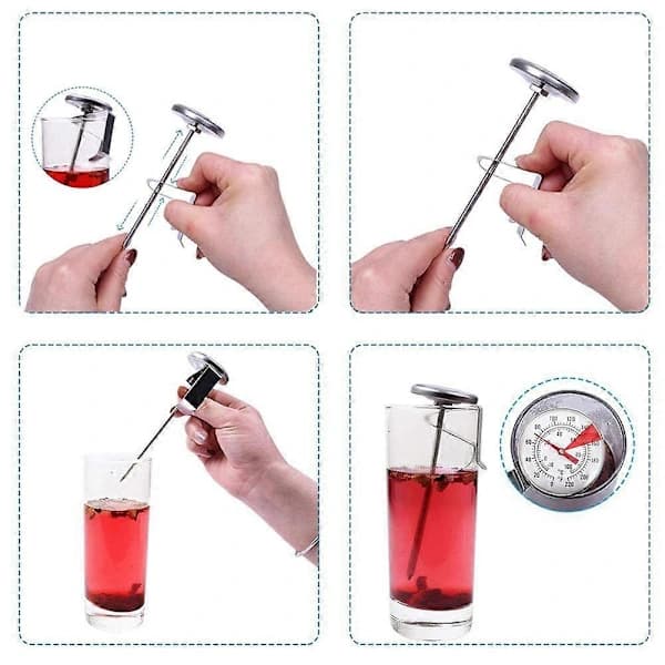 Mælktermometer, INRIGOROUS 2-pak rustfri mælkeskummertermometer med klemmer og sonde til kaffe, syltetøj og væskeskumning (2-pak)[co]
