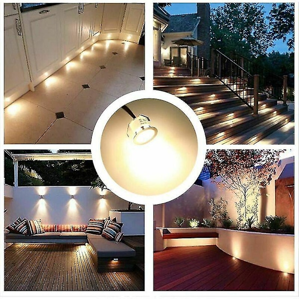 Led-innfelte spotlights for treterrasse, vanntett Ip67, utendørs innfelte spotlights, 3w Dc12v, varmt hvitt lys, mini lampekit for stige