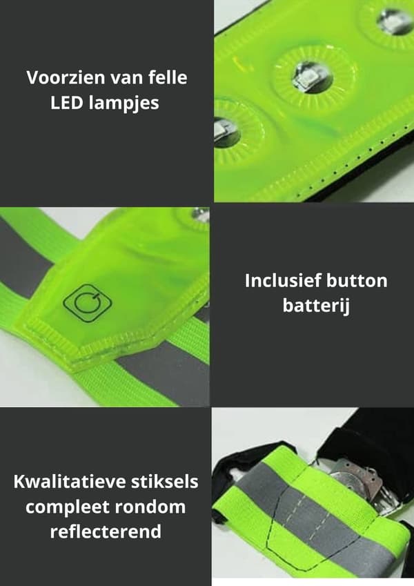 LED Refleksvest for løping, justerbar med 8 LED-lys, refleksstriper for løping, turgåing og sykling, neongrønn, én størrelse